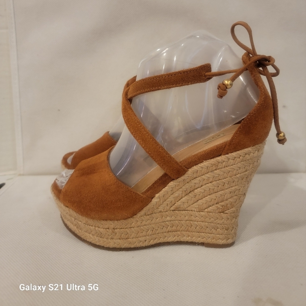UGG REAGAN CHESTNUT WEDGE HEEL ESPADRILLES SANDALS (sz 5.5) - Picture 4 of 7